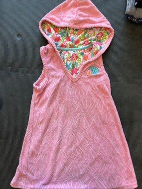 Girls Pink Hooded Towel Dress with Mermaid Lined Hood